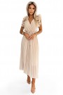  549-1 MIRABELLA Pleated chiffon midi dress with a neckline and delicate ruffles - beige 