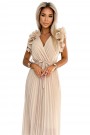  549-1 MIRABELLA Pleated chiffon midi dress with a neckline and delicate ruffles - beige 