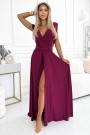 509-3 Elegant long dress tied in many ways - burgundy with glitter 
