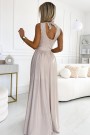  362-8 JUSTINE Long dress with a neckline and a tie at the back - beige with glitter 