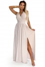  362-8 JUSTINE Long dress with a neckline and a tie at the back - beige with glitter 