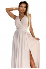  362-8 JUSTINE Long dress with a neckline and a tie at the back - beige with glitter 