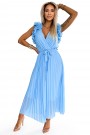  549-2 MIRABELLA Pleated chiffon midi dress with a neckline and delicate ruffles - light blue 