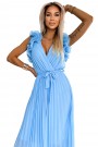  549-2 MIRABELLA Pleated chiffon midi dress with a neckline and delicate ruffles - light blue 