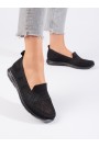 Czarne tekstylne slip on damskie