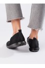 Czarne tekstylne slip on damskie