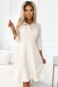  286-7 SANDY Flared shirt dress with a belt - beige 