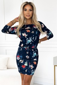  13-160 Sporty dress - colorful flowers on a dark blue background 