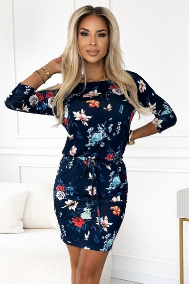  13-160 Sporty dress - colorful flowers on a dark blue background 