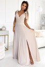  405-6 ELENA Long dress with a neckline and ties on the shoulders - beige with glitter 