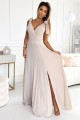  405-6 ELENA Long dress with a neckline and ties on the shoulders - beige with glitter 