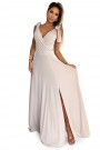  405-6 ELENA Long dress with a neckline and ties on the shoulders - beige with glitter 