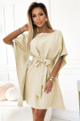  287-28 SOFIA Butterfly dress with a binding at the waist - beige 
