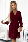  313-15 ISABELLE Pleated dress with neckline and long sleeve - Burgundy color 