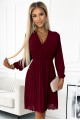  313-15 ISABELLE Pleated dress with neckline and long sleeve - Burgundy color 