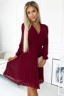  313-15 ISABELLE Pleated dress with neckline and long sleeve - Burgundy color 