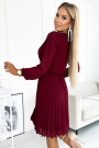  313-15 ISABELLE Pleated dress with neckline and long sleeve - Burgundy color 