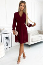  313-15 ISABELLE Pleated dress with neckline and long sleeve - Burgundy color 