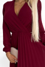 313-15 ISABELLE Pleated dress with neckline and long sleeve - Burgundy color 