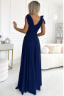  405-5 ELENA Long dress with a neckline and ties on the shoulders - navy blue with glitter 