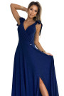  405-5 ELENA Long dress with a neckline and ties on the shoulders - navy blue with glitter 