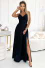  299-18 CHIARA elegant maxi dress with straps - black with glitter 