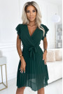  424-6 Chiffon pleated dress with a neckline and frills - green 