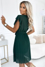  424-6 Chiffon pleated dress with a neckline and frills - green 