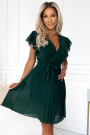  424-6 Chiffon pleated dress with a neckline and frills - green 