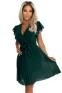  424-6 Chiffon pleated dress with a neckline and frills - green 