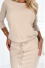  13-161 Sporty dress with pockets and ties - beige 