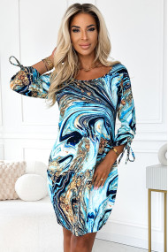  281-7 SOPHIE Comfortable dress with pockets Oversize - blue-gold waves 