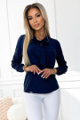  140-22 Business blouse with long sleeves and tie front - dark blue 