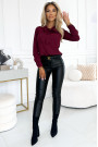 140-23 Business blouse with long sleeves and front tie - burgundy 