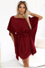  287-34 SOFIA Butterfly dress with a binding at the waist - Burgundy color 