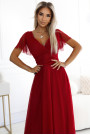  562-2 NASTIA Long dress with neckline and short sleeves - burgundy 