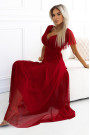  562-2 NASTIA Long dress with neckline and short sleeves - burgundy 