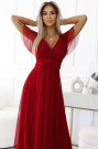  562-2 NASTIA Long dress with neckline and short sleeves - burgundy 