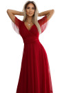  562-2 NASTIA Long dress with neckline and short sleeves - burgundy 