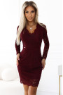  170-14 Lace dress with long sleeves and neckline - dark maroon 