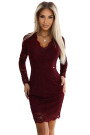  170-14 Lace dress with long sleeves and neckline - dark maroon 