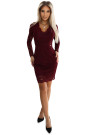  170-14 Lace dress with long sleeves and neckline - dark maroon 