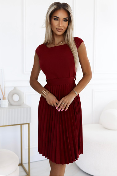  311-15 LILA Pleated dress with short sleeves - color burgundy 