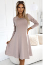  567-1 Comfortable long sleeve trapeze dress - beige 