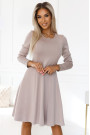  567-1 Comfortable long sleeve trapeze dress - beige 