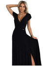  411-12 CRYSTAL long shimmering dress with a neckline - black 