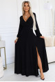  572-2 NELA shiny long gown with neckline and long sleeves - black 