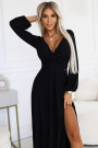  572-2 NELA shiny long gown with neckline and long sleeves - black 