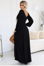  572-2 NELA shiny long gown with neckline and long sleeves - black 