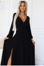  572-2 NELA shiny long gown with neckline and long sleeves - black 